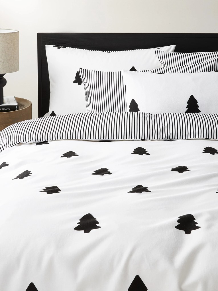 Dubbelzijdige flanellen dekbedovertrek Noan met kerstboommotief