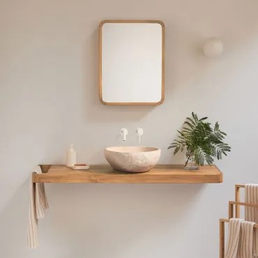 Conjunto Van Meubel 130x45 Cm Hangend In Teakhout Neill Teakhout & Onregelmatige In Beige Cement ↔︎40 Cm Fedro & Rechthoekig - Sklum