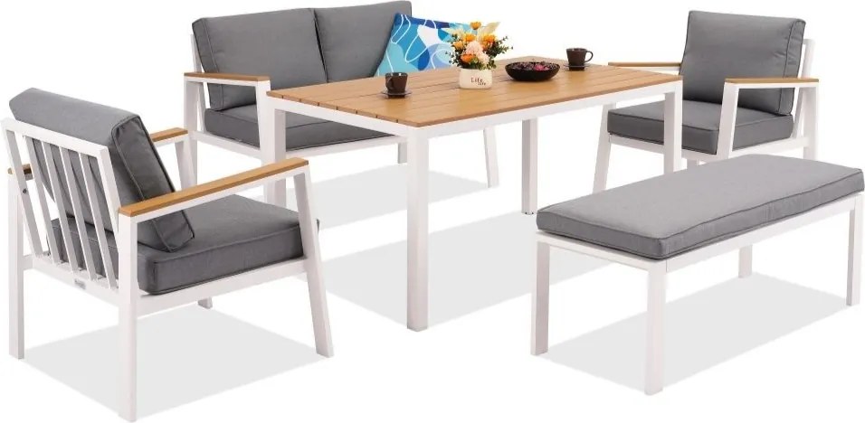 Zakintos Apetito 4 aluminium set met bankje wit Tuinpunt