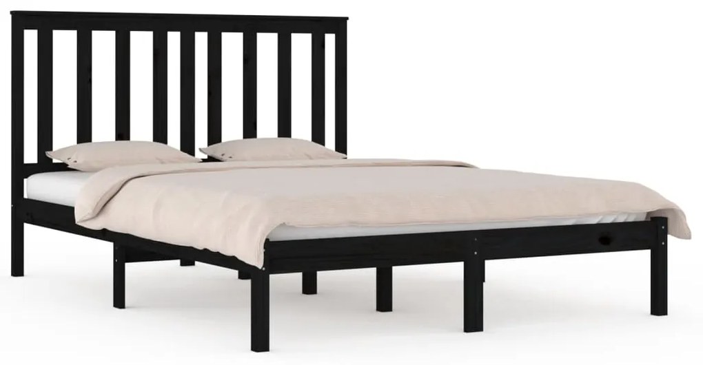 vidaXL Bedframe massief grenenhout zwart 135x190 cm 4FT6 Double