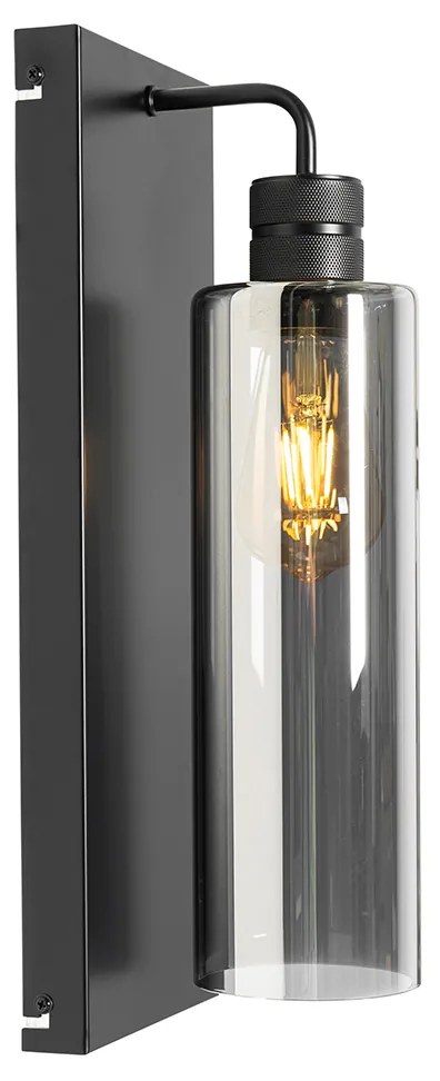 Moderne wandlamp zwart met smoke glas - Stavelot