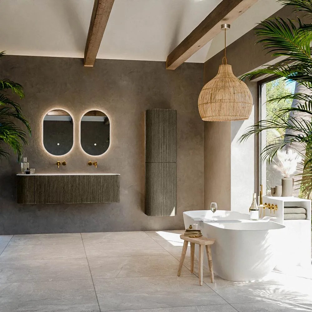 Mondiaz Kurve-dlux 145cm badmeubel ronding links shadow met 1 lade en deur en wastafel big large rechts zonder kraangat opalo