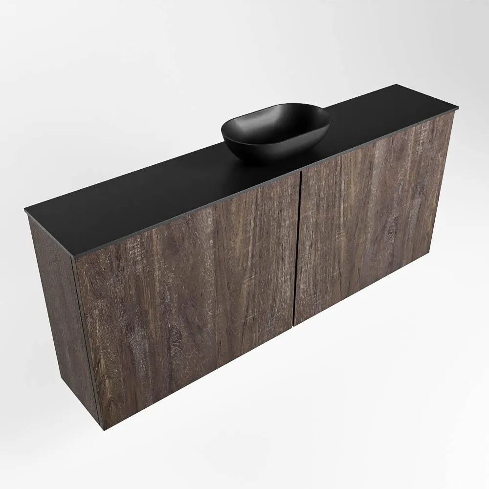 Mondiaz Fowy toiletmeubel 120cm dark brown met zwarte waskom midden zonder kraangat