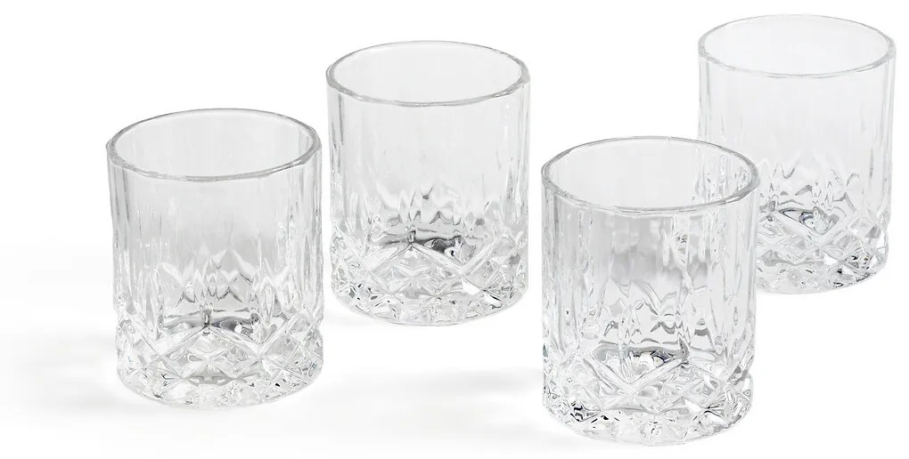 Set van 4 whiskyglazen in bewerkt glas, Ekos