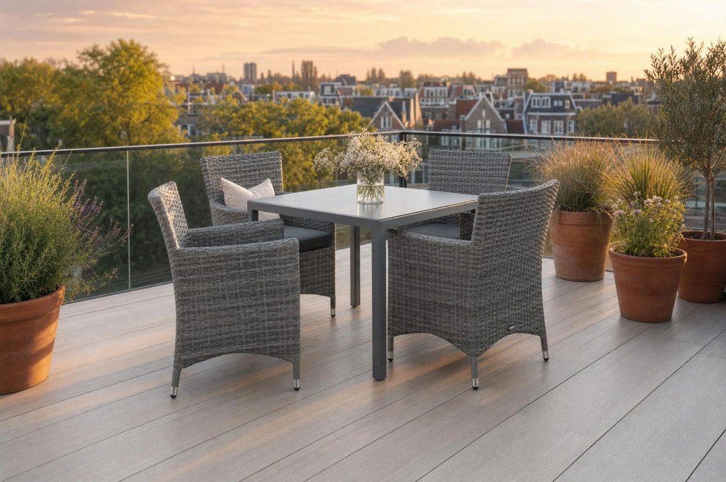 Tuinset 4 personen 85 cm Wicker Grijs Domani Furniture Miami/Venustas