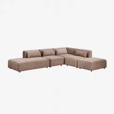 4-delige Modulaire Hoekbank Met Chaise Longue Links En Fogler Poef Corduroy Kameelbruin - Sklum