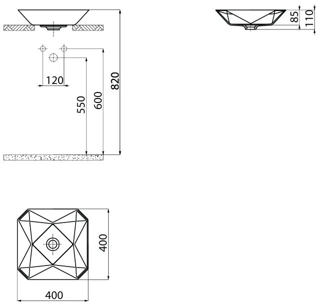 Sanigoods Kubus opbouw waskom 40x40cm glans wit
