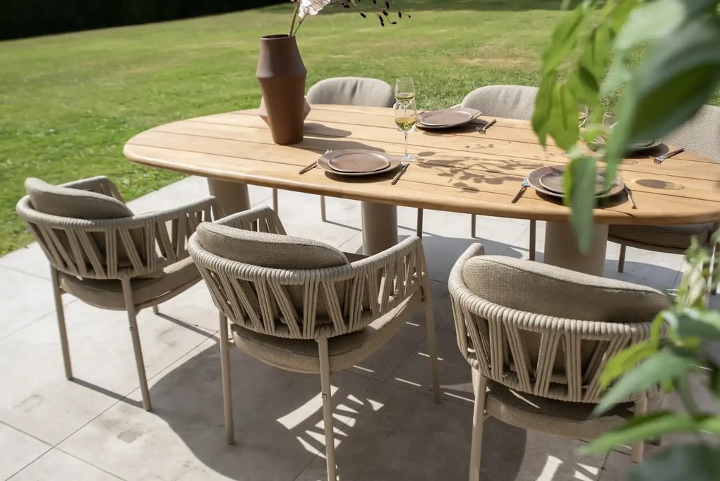 Taste by 4 Seasons Calma tuinset latte met Estate tafel met mangovormig teak blad 240 cm Tuinset   taupe weerbestendig