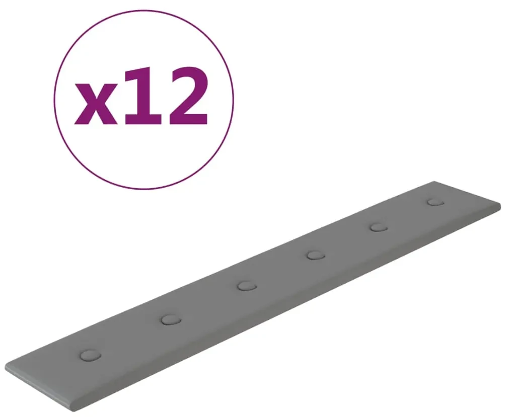 vidaXL Wandpanelen 12 st 1,62 m² 90x15 cm kunstleer grijs