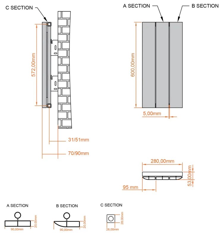 Eastbrook Withington radiator 30x60cm aluminium 305W zwart mat