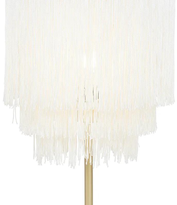 Oosterse tafellamp goud crème kap met franjes - FranxaOosters E27 rond Binnenverlichting Lamp