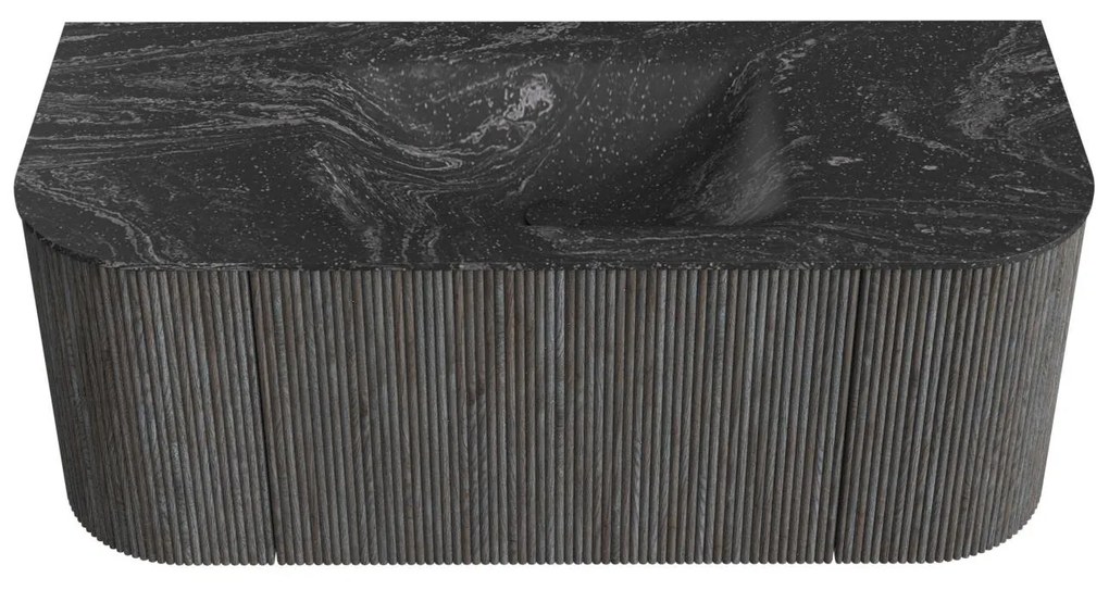 Mondiaz Kurve-dlux 110cm badmeubel ronding links/rechts shadow met 1 lade en 2 deuren en wastafel cloud midden zonder kraangat lava