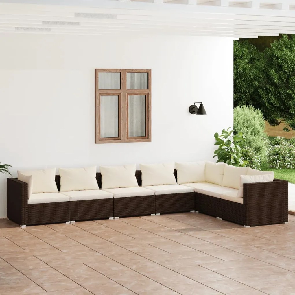 vidaXL 7-delige Loungeset met kussens poly rattan bruin