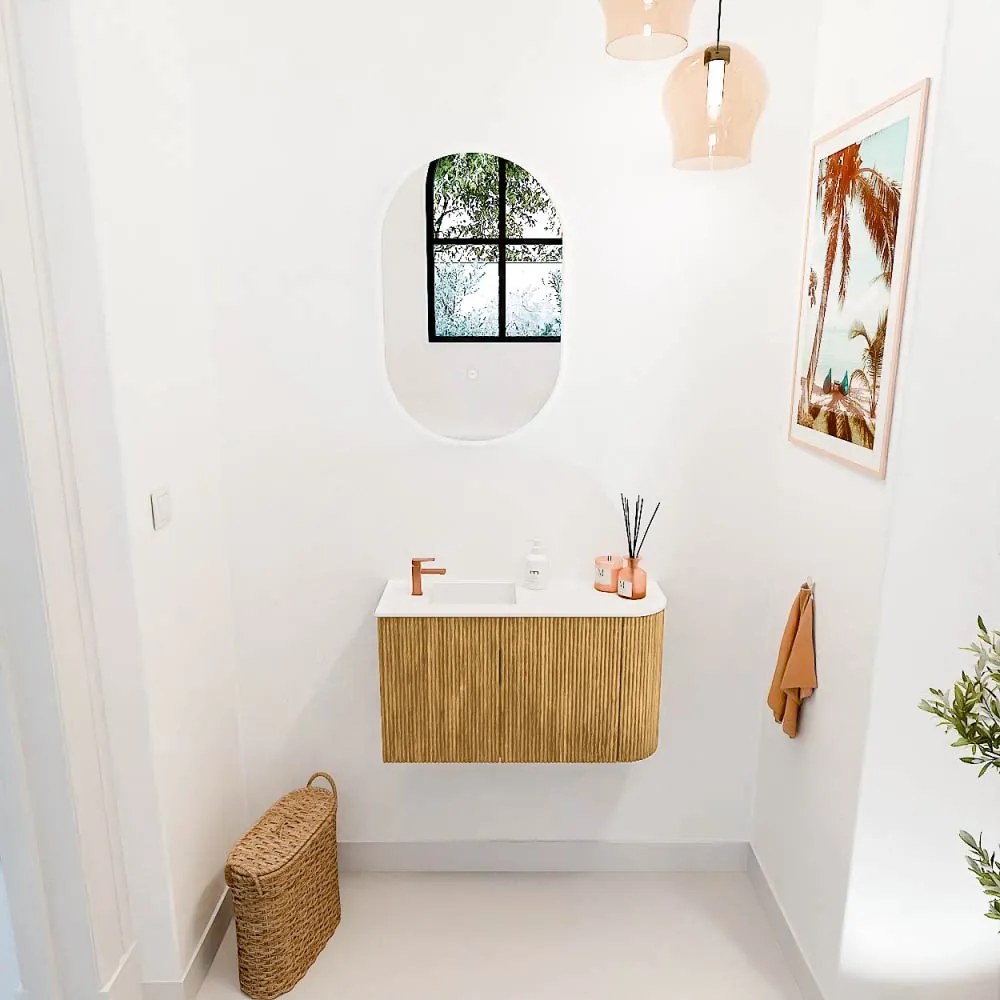 Mondiaz Joya 70cm toiletmeubel ronding rechts oak met wastafel faye links 1 kraangat talc