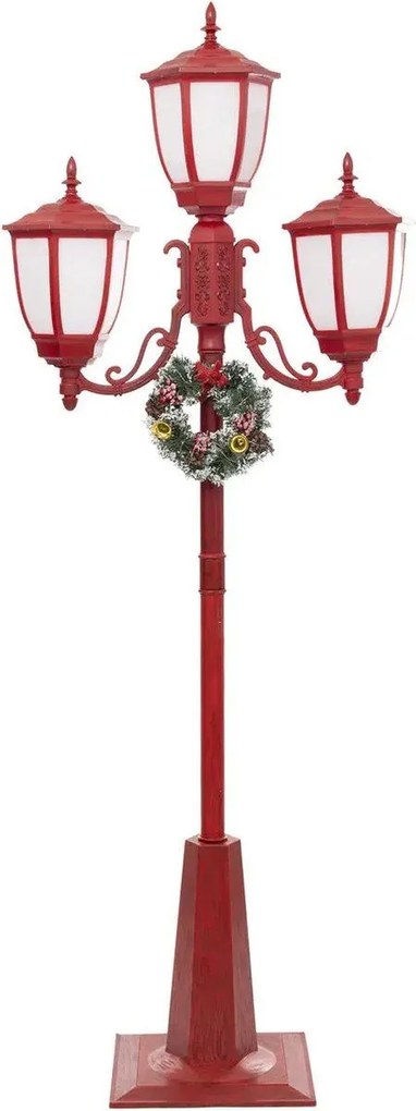 Fééric Lights and Christmas - Kerstlantaarn - L40 x B86 x H215 cm - rood - met warm witte ledverlichting
