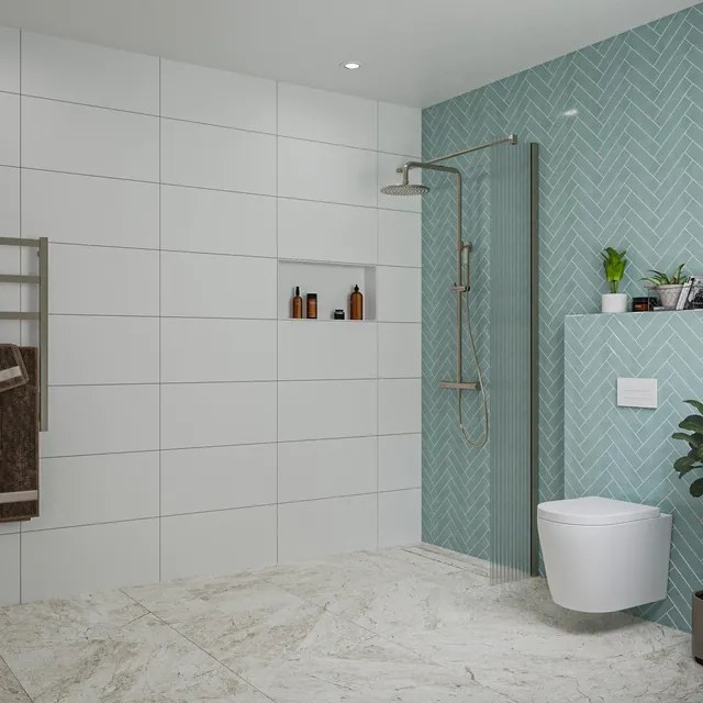 Fortifura Galeria inloopdouche - 30x200cm - ribbelglas - wandarm - Geborsteld Gunmetal PVD SW797945/SW797907