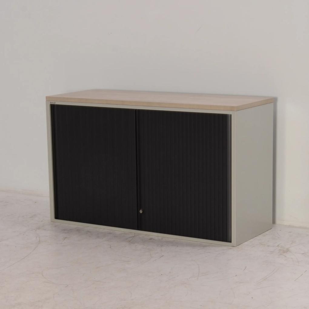 Roldeurkast, lichtgrijs/zwart, topbladkleur naar keuze, 120 x 45 cm, incl. 1 legbord
