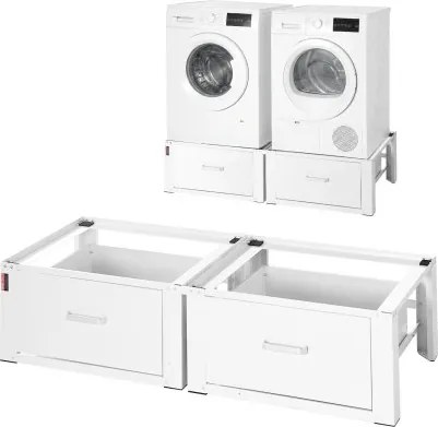VEVOR Wasmachineonderstel, 290 mm hoog, Wasmachineverhoger met lade, Draagvermogen 150 kg, Antislipvoetjes, Stalen Wasdrogeronderstel, Sokkel, Universeel compatibel, Wit, 2-pack
