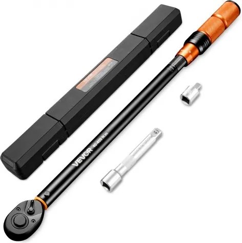 VEVOR momentsleutel 1/2-inch aandrijving 40–400 Nm ±3% nauwkeurigheid, dubbele schaalverdeling Cr-Mo ratelkop incl. verlengstukadapter &amp; opbergkoffer voor autoreparaties