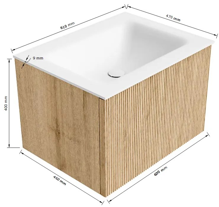 Mondiaz Kurve 60cm badmeubel ruby met 1 lade en wastafel cloud midden 1 kraangat urban