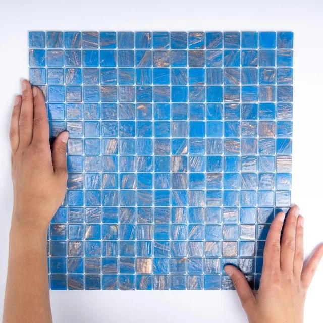 The Mosaic Factory Amsterdam mozaïektegel - 32.2x32.2cm - wand en vloertegel - Vierkant - Glas Blue glans GMG501