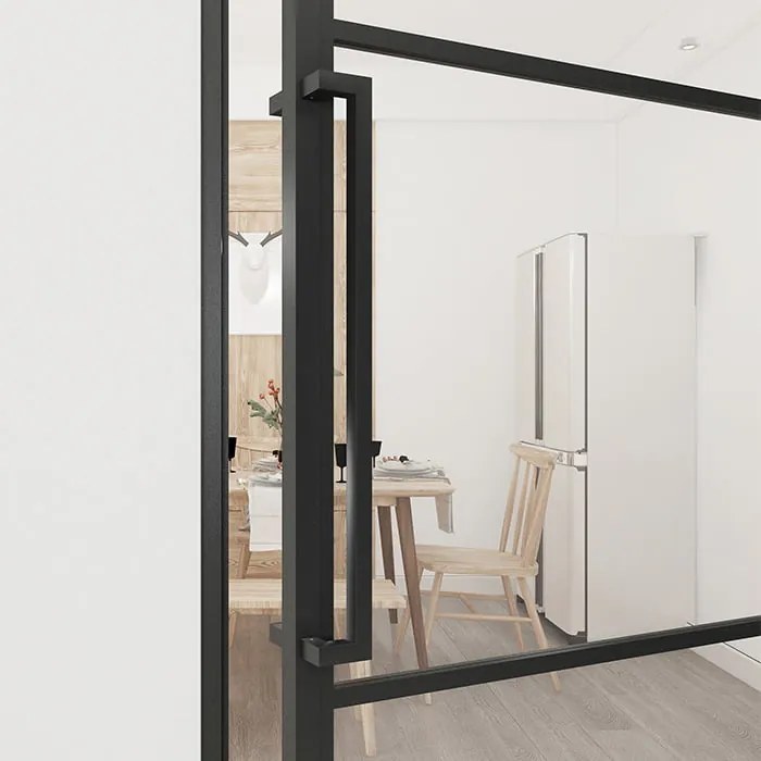 Stalen Deur - Binnendeur 211,5 X 83  Cm Rechtsdraaiend Rookglas - Zwart - Incl. Kozijn