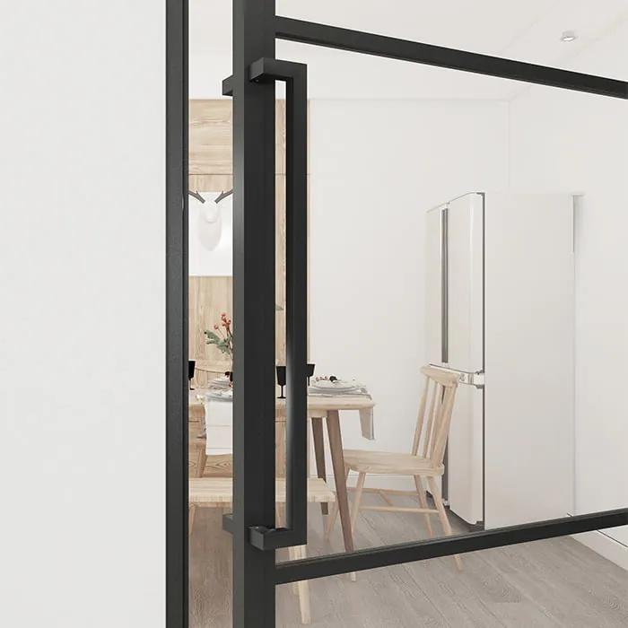 Stalen Deur - Binnendeur Linksdraaiend Mat Glas 231,5x93 - Zwart - Incl. Kozijn