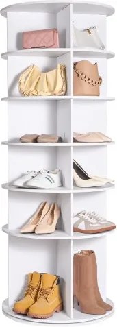 VEVOR Draaibaar schoenenrek, torenmodel, schoenenrek met 6 lagen, 360° draaibaar schoenenrek, Lazy Susan schoenenrek, ideaal voor de hal, slaapkamer, woonkamer, wit