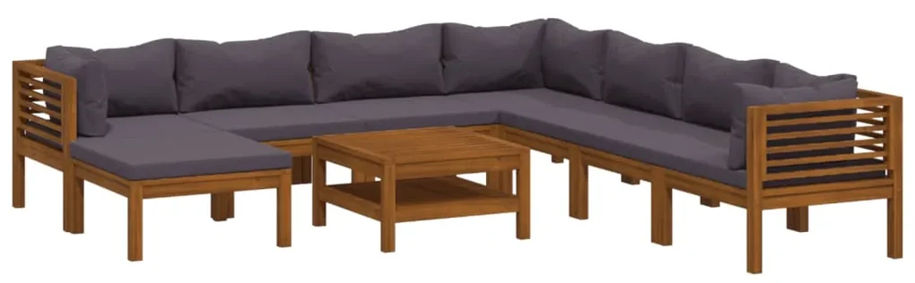 vidaXL 9-delige Loungeset met kussens massief acaciahout