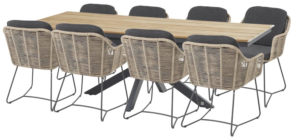 Taste by 4 Seasons Belmond tuinset naturel met Minerva tafel teak blad 280 × 95 cm SALE    beige weerbestendig