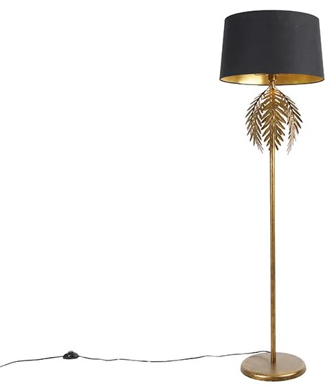 Vloerlamp goud 145 cm met katoenen kap zwart 50 cm - Botanica