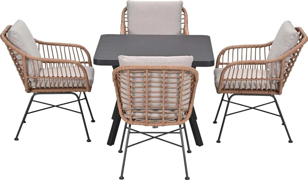 Garden Impressions Lucas tuinset bruin 5-delig - Mina tuintafel 90x90 cm