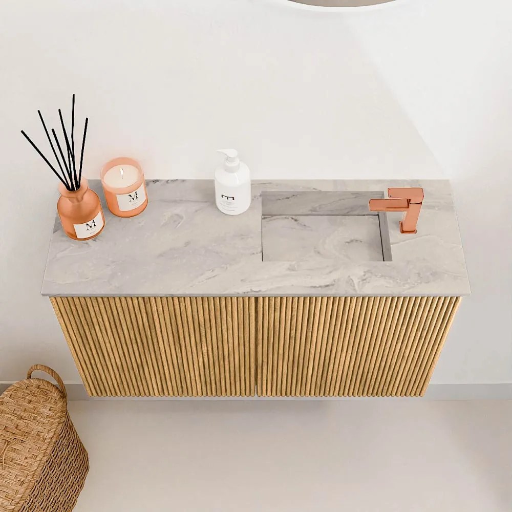 Mondiaz Joya DLux 70cm toiletmeubel oak met wastafel faye rechts 1 kraangat glace