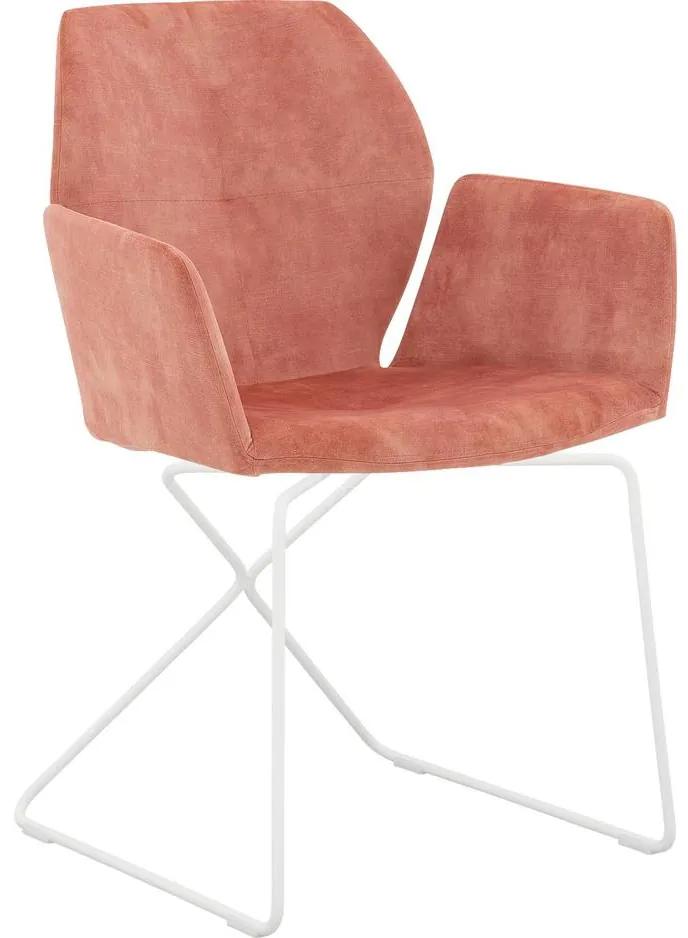 Goossens Excellent Eetkamerstoel Manzini roze velvet stof met armleuning, modern design