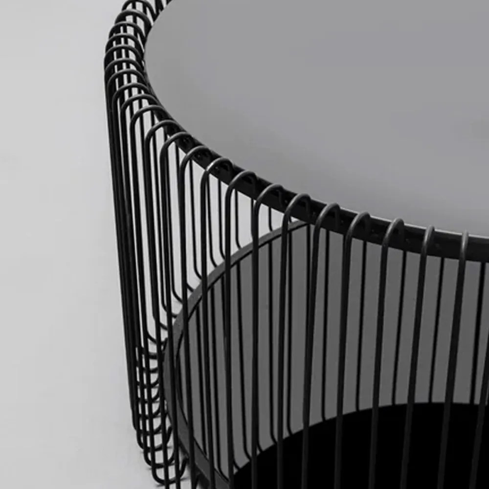 Ronde Salontafel Set Met Glasplaat Zwart - 69.5 X 69.5cm.