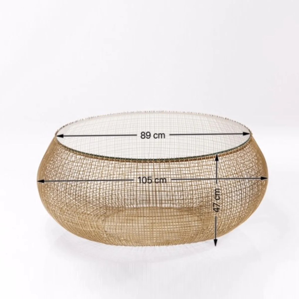 Kare Design Cesta Glazen Salontafel Met Goud Gaas - 110 X 110cm.