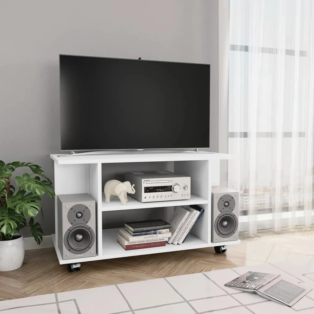 vidaXL Tv-meubel met wieltjes 80x40x40 cm spaanplaat wit