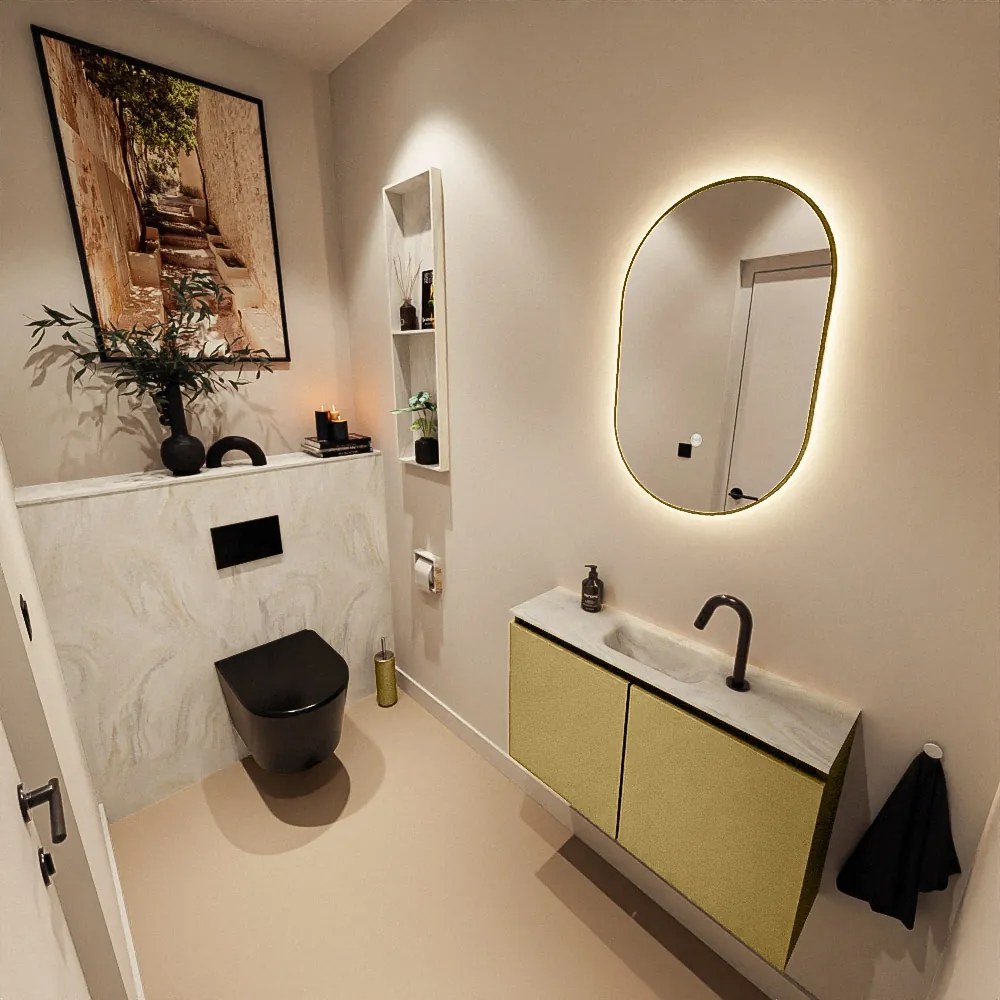 Mondiaz Ture DLux toiletmeubel 80cm oro met wastafel ostra midden met kraangat