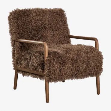 Rubberen Houten Fauteuil Maylene Donkerbruin Synthetisch Haar - Sklum