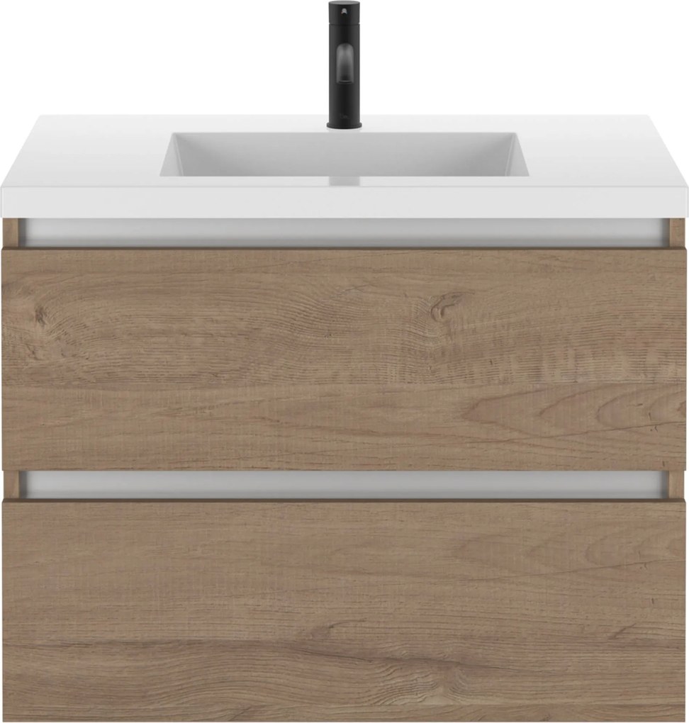 Saqu Gaia badmeubel incl. glans witte wastafel 80x52x64cm toffee – aluminium greeplijst