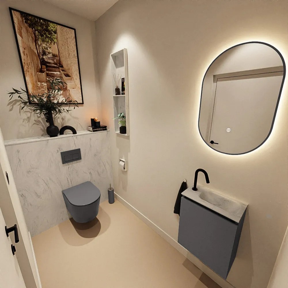 Mondiaz Ture DLux toiletmeubel 40cm dark grey met wastafel opalo rechts met kraangat