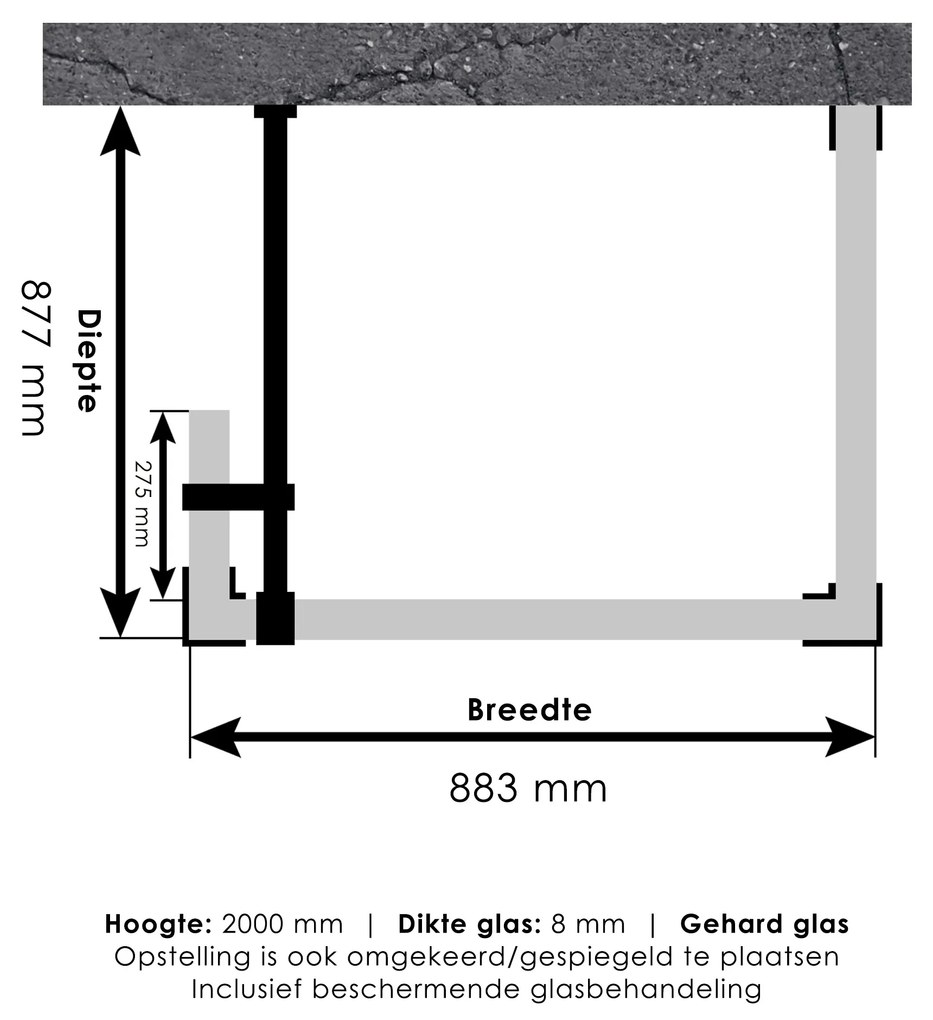 Brauer JC profielloze inloopdouche 90x90/30cm reversed gunmetal geborsteld