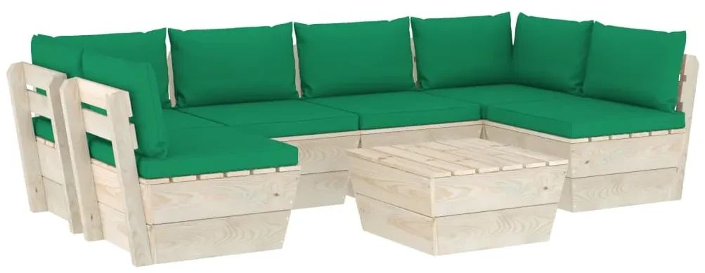 vidaXL 7-delige Loungeset met kussens pallet vurenhout
