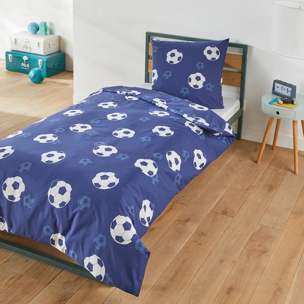 Bedset in katoen, vierkante kussensloop, Blue Goal