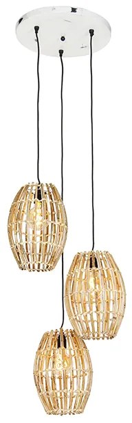 Hanglamp bamboe met wit rond 3-lichts - Canna Capsule Landelijk E27 Binnenverlichting Lamp