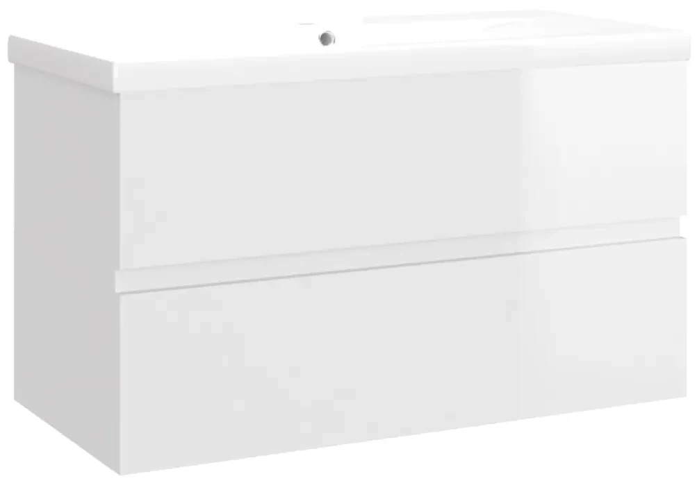 vidaXL Wastafelkast met ingebouwde wastafel spaanplaat hoogglans wit