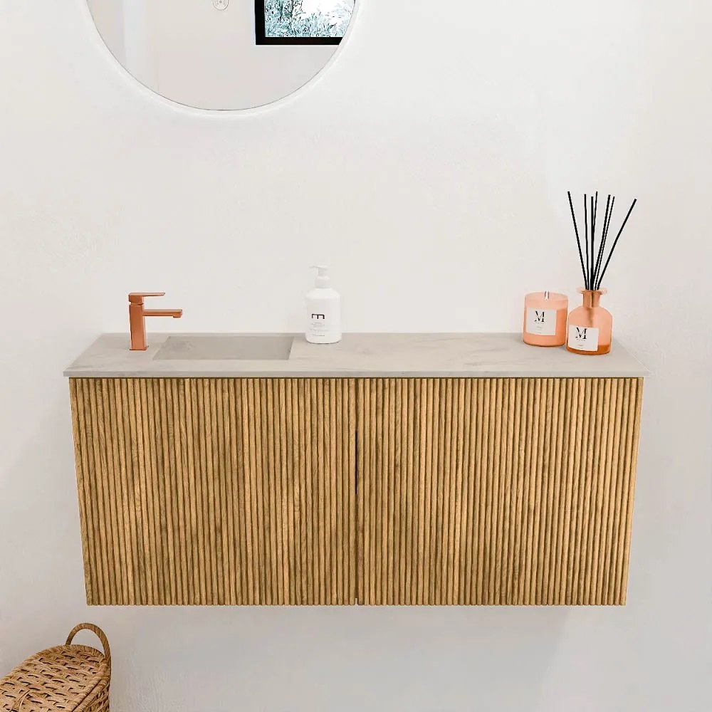 Mondiaz Joya DLux 90cm toiletmeubel oak met wastafel faye links 1 kraangat opalo