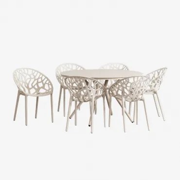 Ronde Tafelset Ø125 Cm In Aluminium Valerie En 6 Tuinstoelen Ores Tapioca Beige - Sklum