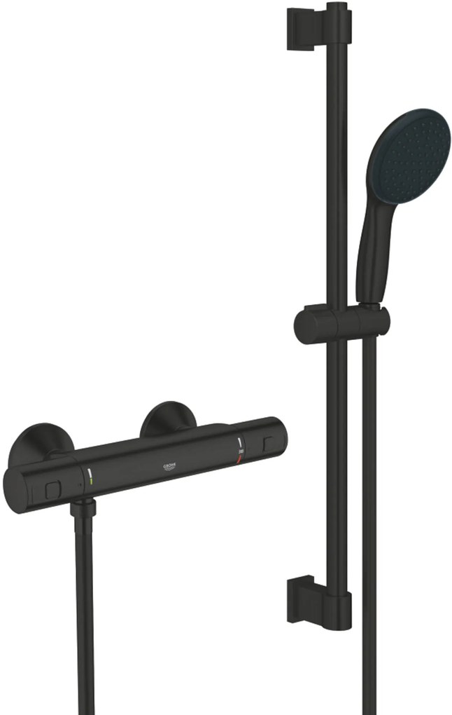 Grohe QuickFix Precision Start thermostatische doucheset 15cm met 1 straalsoort matte black
