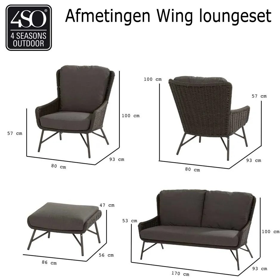 4 Seasons Outdoor Wing loungeset met Axel tafel  Loungeset    houtkleur weerbestendig